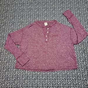 VS PINK Purple Marled 1/4 Button Oversized Comfy Casual Long Sleeve Crop Tunic
